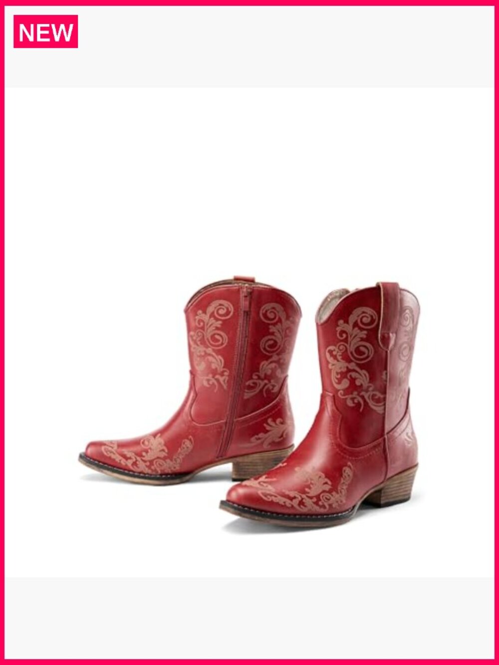 Women's Western Ankle Boots Chunky Heel Square Toe Zipper Casual Fashion - Picture 6 of 7